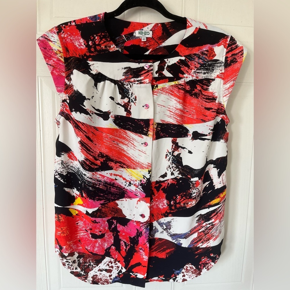 KENZO Paris Colourful Abstract Button Blouse